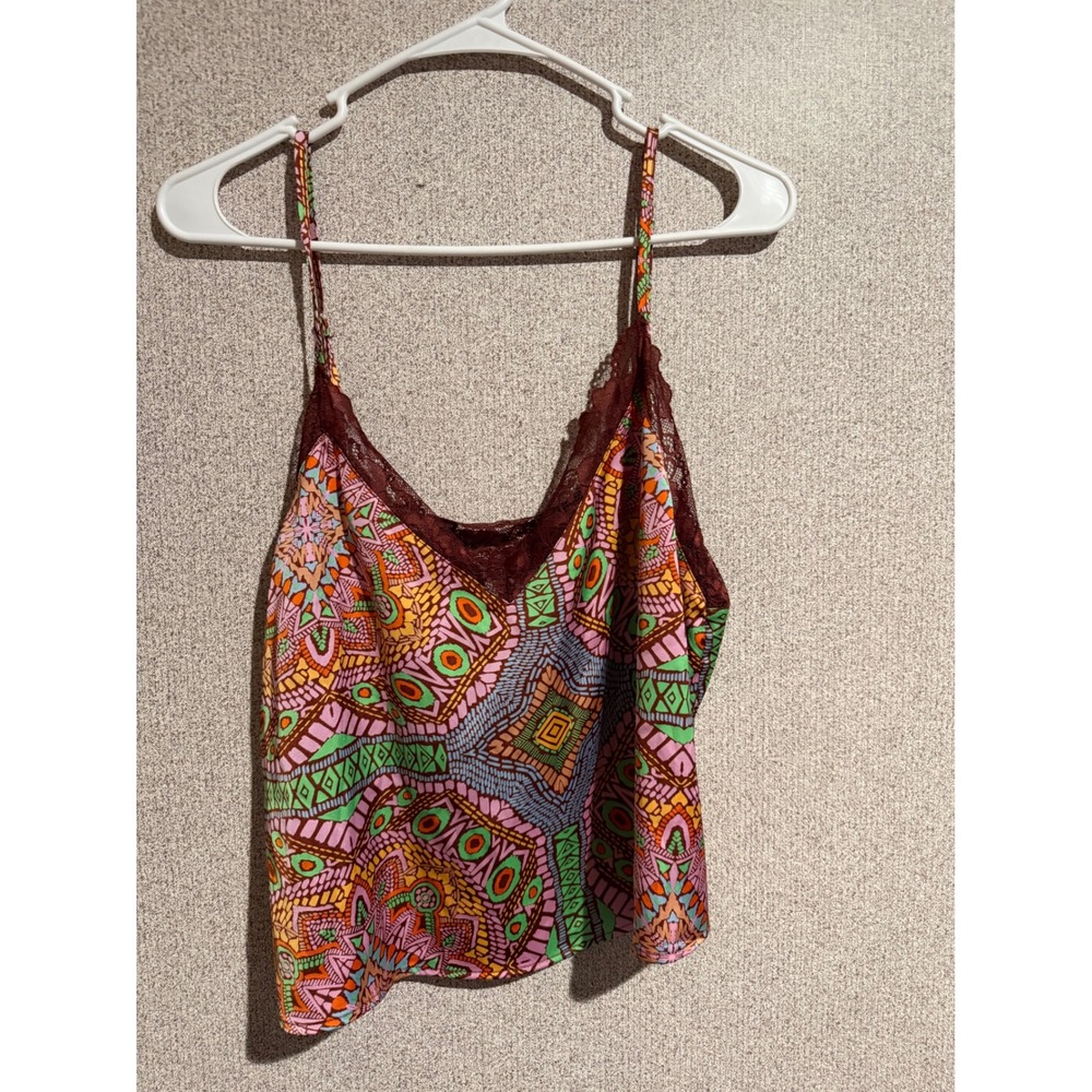 Forever 21 Women Large Multicolor Geometric Print Lace Trim Cami Tank Top